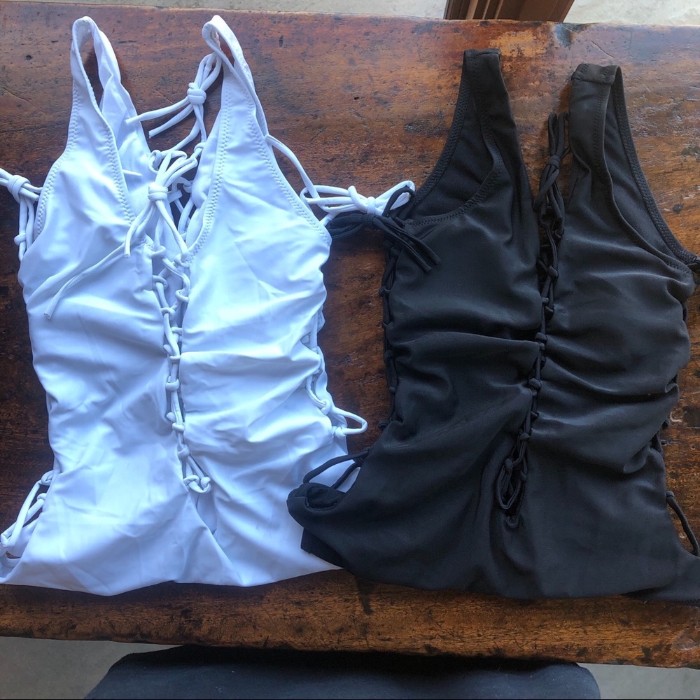 White Bianca lace up one piece suits